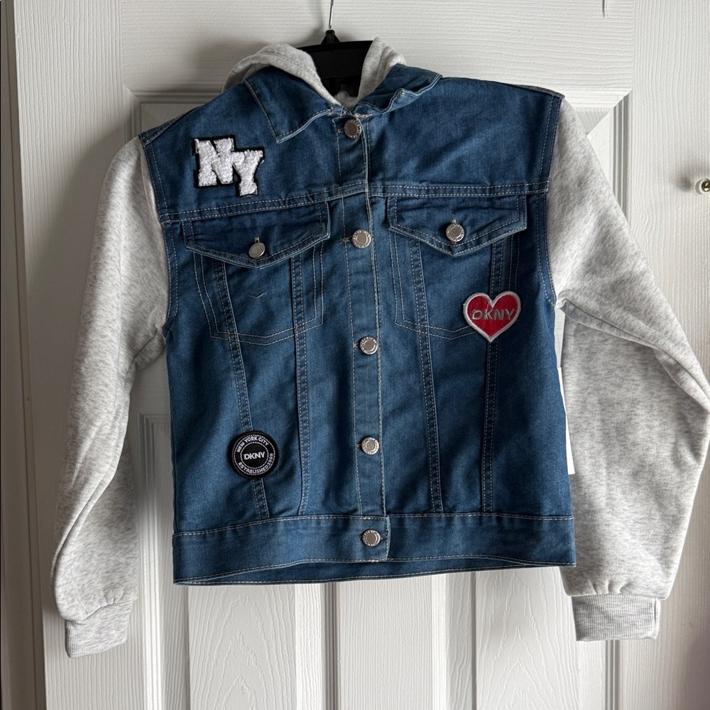 DKNY Kids Blue Denim Jacket with Gray Sleeves